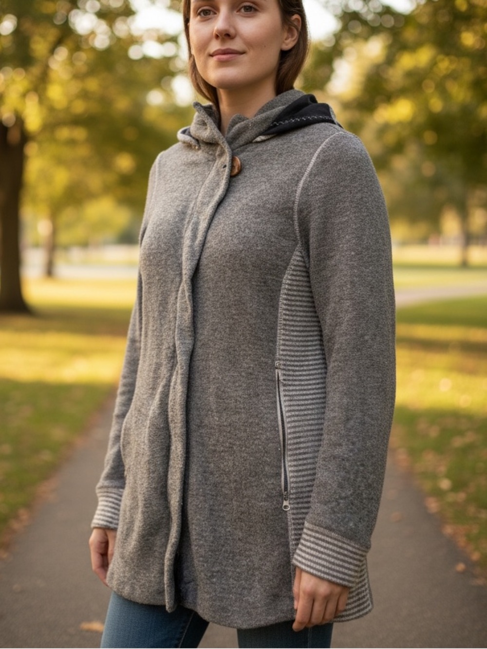 Prana Charcoal Gray Hooded Knit Jacket